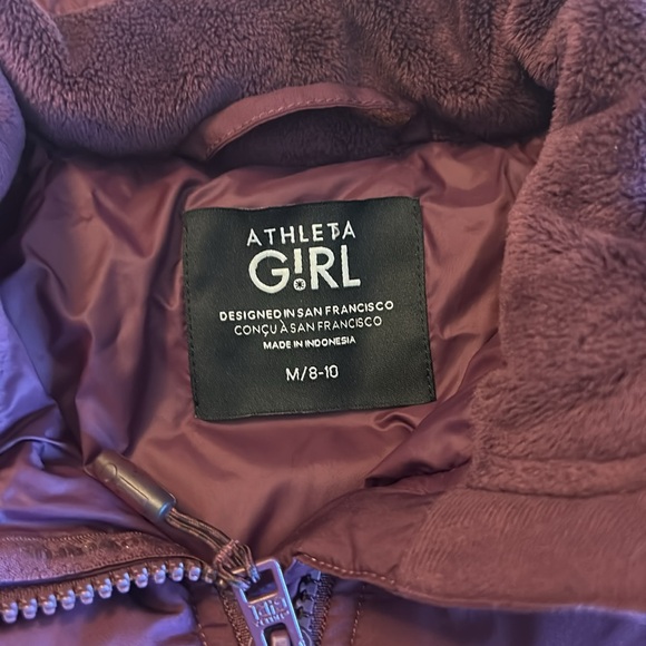 Athleta Girl Cool Days Down Jacket/Coat Burgundy Size Medium 8-10 - Picture 2 of 8